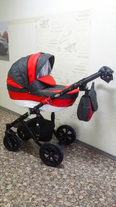bērnu rati 2in1/3in1 Florencija sarkana eko āda / pelēkais audums